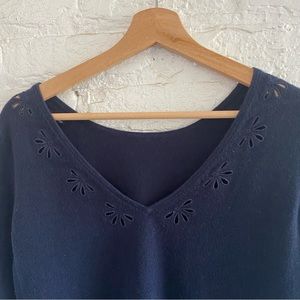 Sezane Flower Eyelet V-Back Sweater
